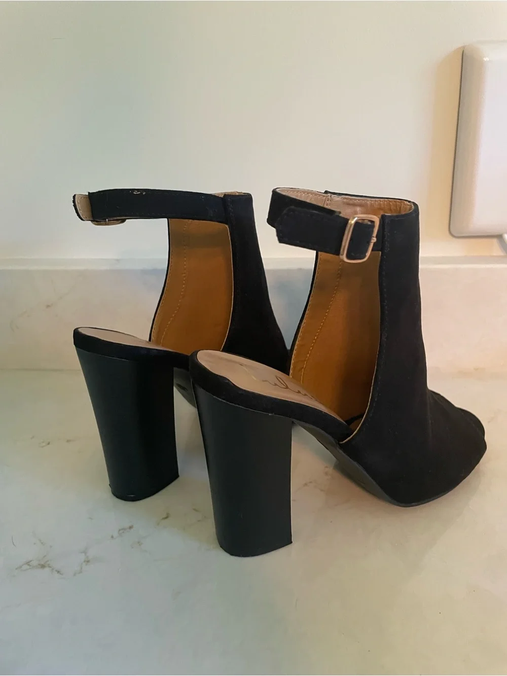 Lulus Budding Romance Black Suede Peep-toe Booties - Size 8